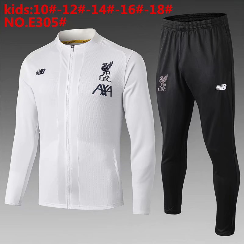2019-20 Kids Liverpool White Training Kits Jacket with Pants